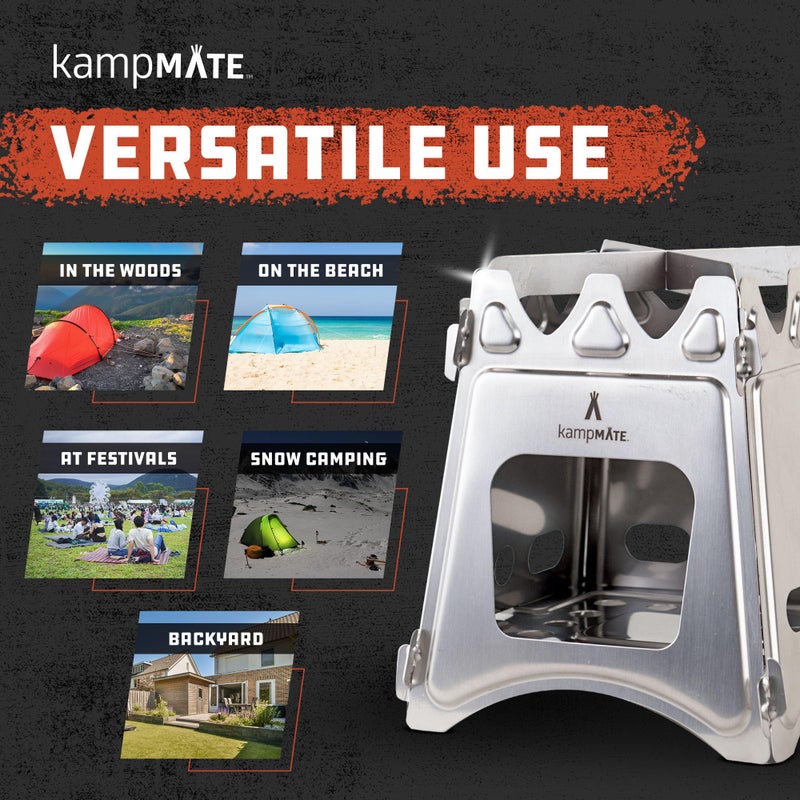 kampMATE Portable Camping Stove Wood, Wood Stove Camping, Outdoor Compact Campfire, Survival Cooking Gear, Backpacking Stoves, Emergency Backpack Stoves, Hiking Burner, Foldable with Nylon Case - Image 3